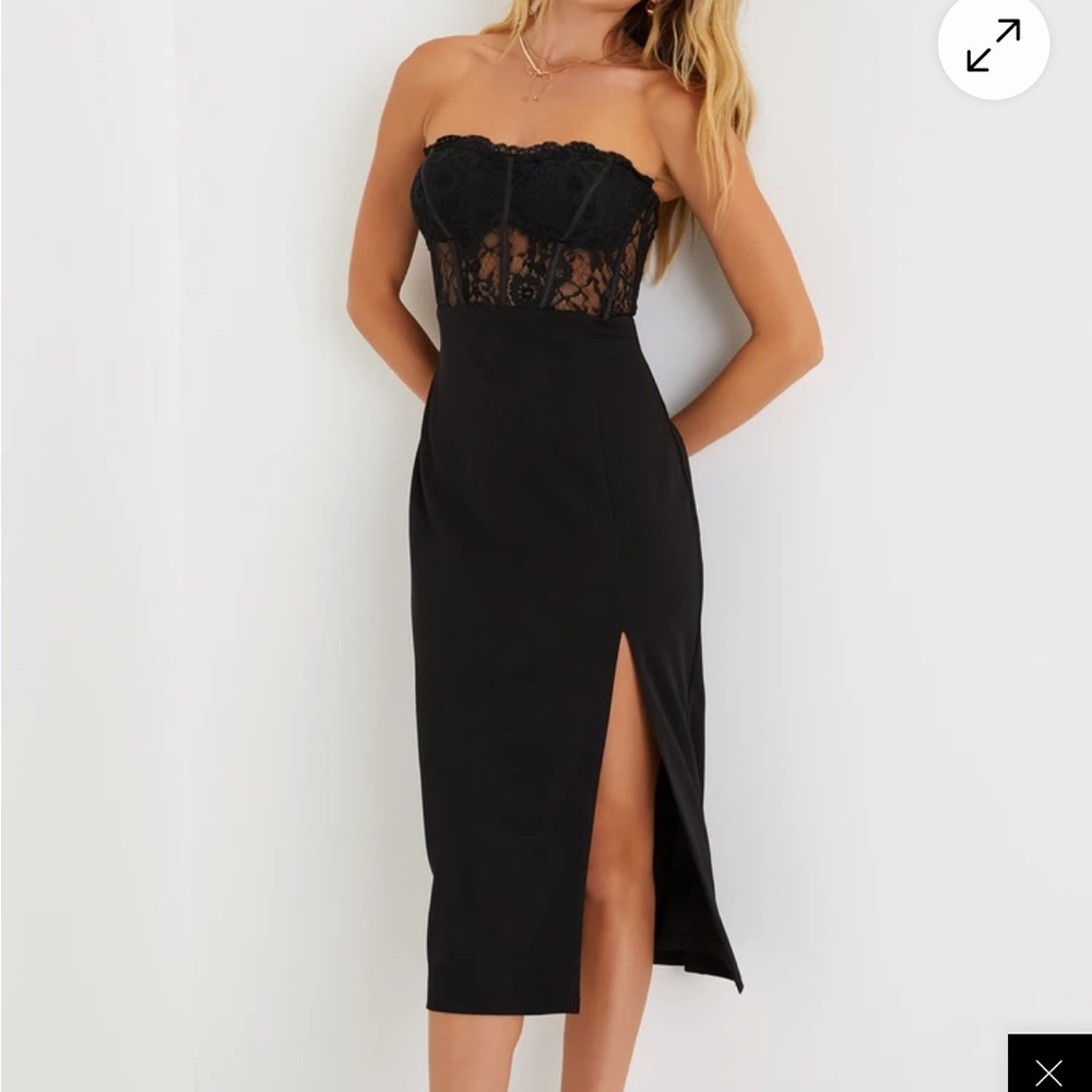 Lulu's Black Embellished Strapless Sheath Dress